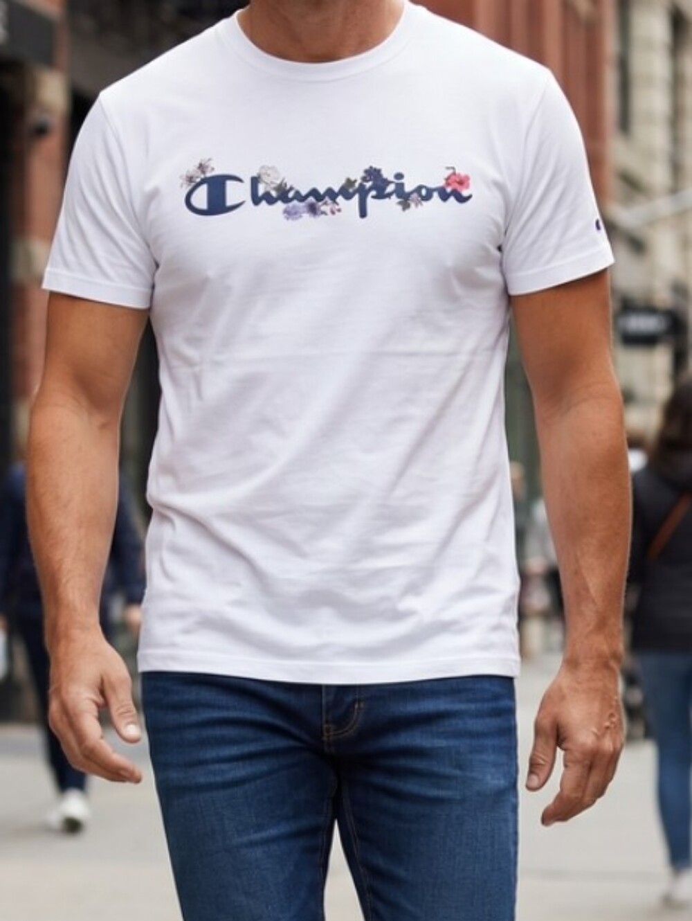 Champion Floral Logo Graphic T-Shirt White NWT Size Large